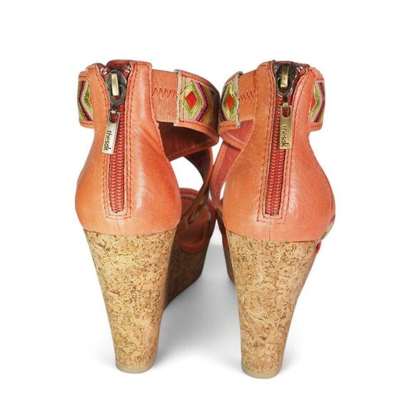 The Sak Criss Cross Wedge Ankle Sandals "Bright Orange Aztec Print" Women's 8 - Picture 5 of 11